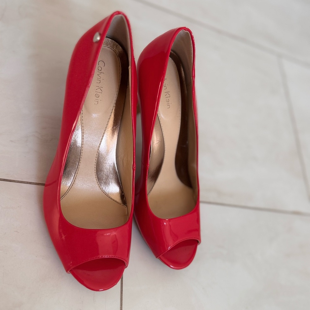 Calvin Klein Vibrant Red Peep Toe Heels